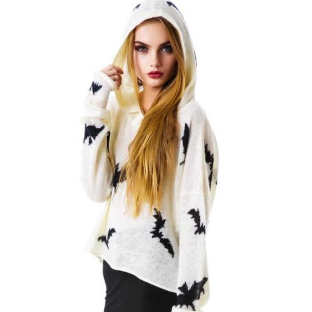 Wildfox Bats Billy Hooded Sweater, Champagne, XS